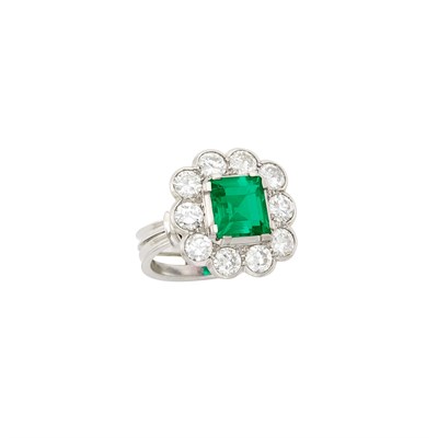 Lot 444 - Platinum, Emerald and Diamond Ring