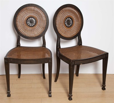 Lot 188 - Pair of George III Style Ebonized and Caned...