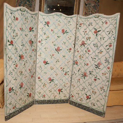 Lot 111 - Floral-Painted Canvas Three-Panel Screen...