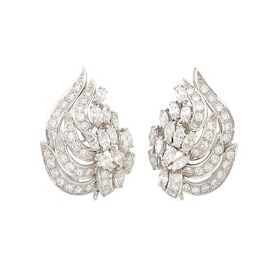 Lot 211 - Pair of Platinum and Diamond Earrings