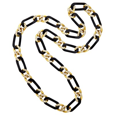 Lot 354 - Long Black Onyx, Gold and Diamond Curb Link Necklace, Van Cleef & Arpels, France