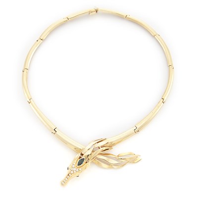 Lot 1942 - Gold, Diopside and Diamond Horse Necklace