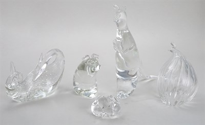 Lot 502 - Group of Four Steuben Glass Animals and a Fig...