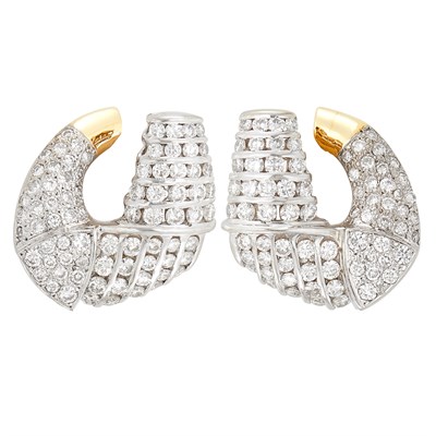 Lot 52 - Pair of Two-Color Gold and Diamond Earclips