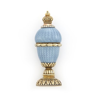 Lot 1396 - Silver, Vermeil and Light Blue Guilloché Enamel Urn Objet