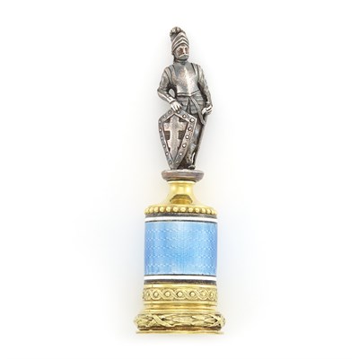 Lot 1394 - Silver, Vermeil and Light Blue Guilloché Enamel Soldier Objet