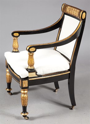Lot 554 - George IV Ebonized and Parcel-Gilt Armchair in...