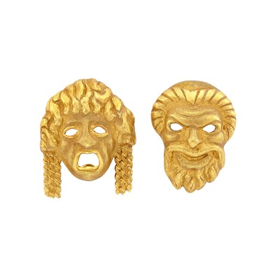 Lot 120 - Pair of Gold 'Comedy and Tragedy' Clips, Buccellati