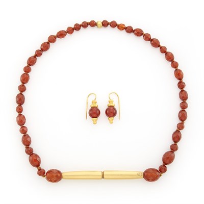 Lot 1012 - Amber Bead and Gold Necklace and Pair Earrings, Linda Lee Johnson