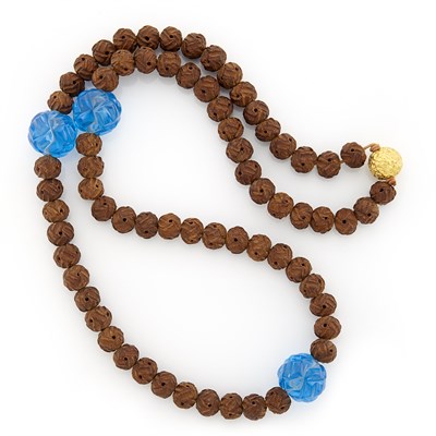 Lot 1015 - Carved Wood, Glass and Gold Bead Necklace, by Linda Lee Johnson
