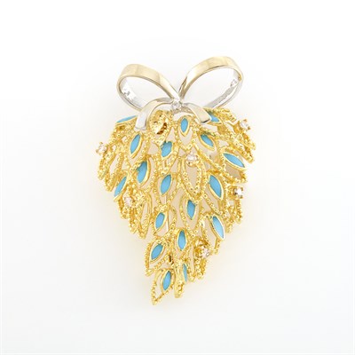 Lot 1460 - Two-Color Gold, Enamel and Diamond Brooch