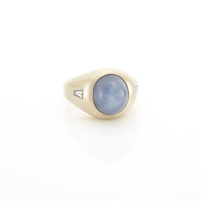 Lot 1667 - White Gold, Star Sapphire and Diamond Ring