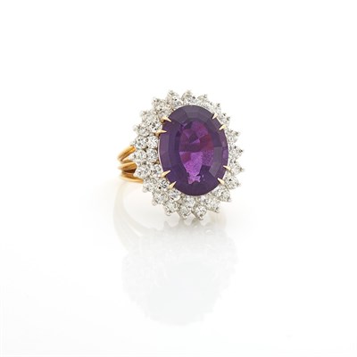 Lot 1975 - Two-Color Gold, Amethyst and Diamond Ring