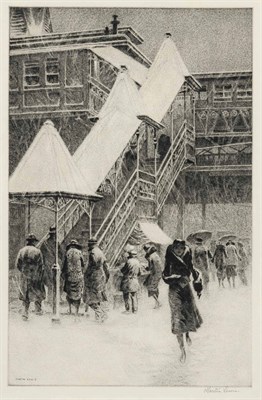 Lot 92 - Martin Lewis SNOW ON THE EL (MCC. 95) Drypoint,...