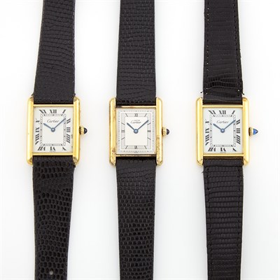 Lot 1644 - Three Vermeil 'Tank' Wristwatches, Cartier
