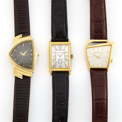 Lot 1372 - Three Stainless Steel and Vermeil Wristwatches, Hamilton