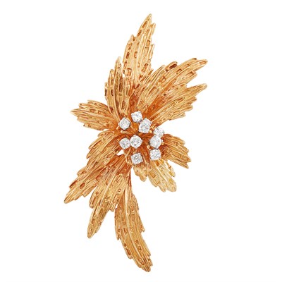 Lot 265 - Gold and Diamond Flower Clip-Brooch, Van Cleef & Arpels, France