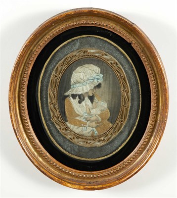 Lot 404 - Two George III Embroidered Silk Portraits with...