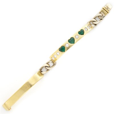 Lot 1608 - Two-Color Gold, Emerald and Diamond Heart Bracelet