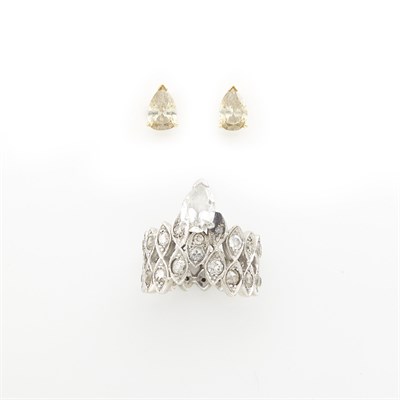 Lot 1176 - White Gold and Diamond Band Ring and Pair of Gold and Diamond Stud Earrings