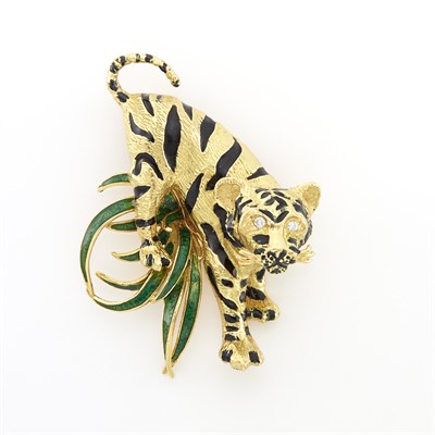 Lot 1937 - Gold, Enamel and Diamond Tiger Brooch