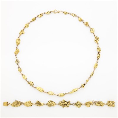 Lot 1934 - Nugget Gold Necklace and Bracelet