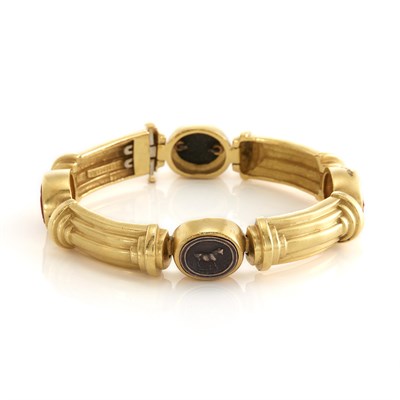 Lot 1122 - Gold, Silver and Red Glass Cameo Bracelet, Esti Frederica