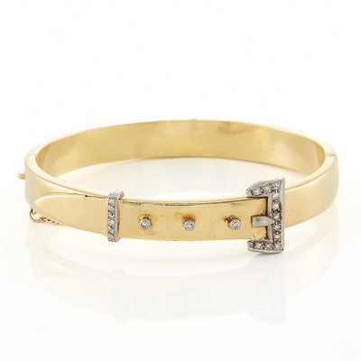 Lot 1636 - Two-Color Gold and Diamond Buckle Bracelet