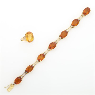 Lot 1546 - Gold, Citrine and Diamond Bracelet and Ring