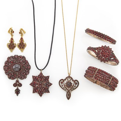 Lot 1317 - Group of Low Karat Gold, Silver, Garnet and Glass Bohemian Jewelry