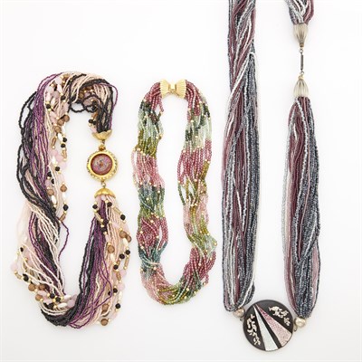 Lot 1489 - Three Multistrand Bead Necklaces