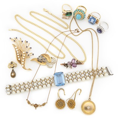 Lot 1713 - Group of Gold, Metal, Cultured Pearl and Synthetic Stone Jewelry