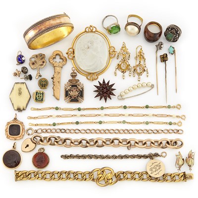 Lot 1316 - Group of Antique and Low Karat Gold, Gold-Filled and Metal Jewelry