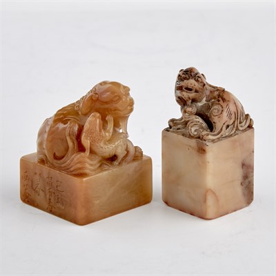 Lot 68 - Two Chinese Soapstone Seals One of rectangular...