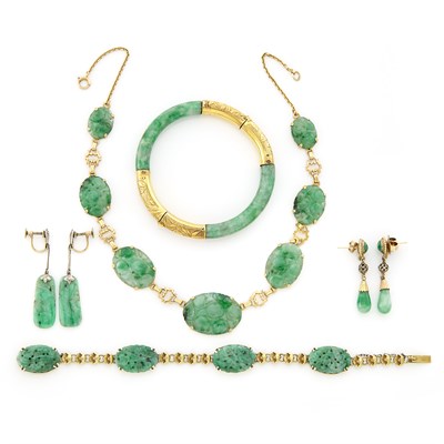 Lot 1591 - Group of Jade Jewelry