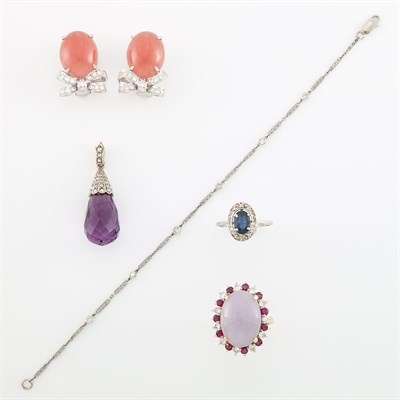 Lot 1732 - Group of Gold, Platinum, Gem-Set and Diamond Jewelry