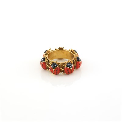 Lot 1601 - Gold and Enamel Ladybug Band Ring, Cartier