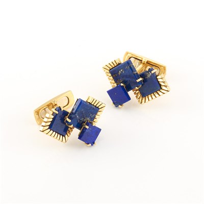 Lot 1796 - Pair of Gold and Lapis Cufflinks, Cartier