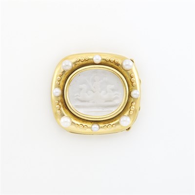 Lot 2061 - Gold, Mother-of-Pearl, Glass Intaglio and Cultured Pearl Necklace Clasp, Elizabeth Locke