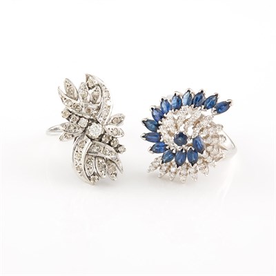 Lot 2047 - Two White Gold, Diamond and Gem-Set Rings