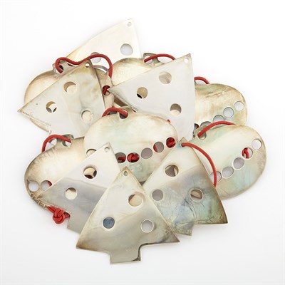 Lot 1060 - Twelve Silver Christmas Tree and Ball Ornaments, Linda Lee Johnson