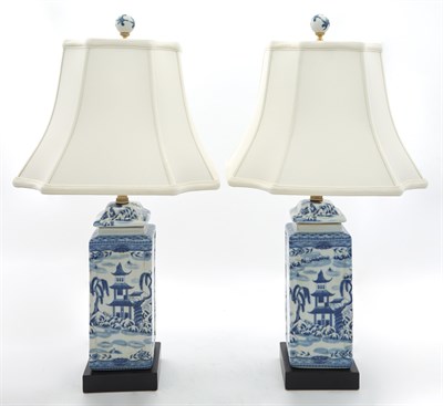 Lot 169 - Pair of Chinese Blue and White Porcelain Lamps...