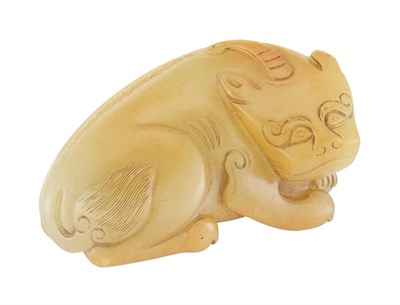 Lot 90 - Chinese Yellow Jade Qilin In recumbent...