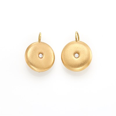 Lot 1038 - Pair of Rose Gold and Diamond Earrings, Linda Lee Johnson