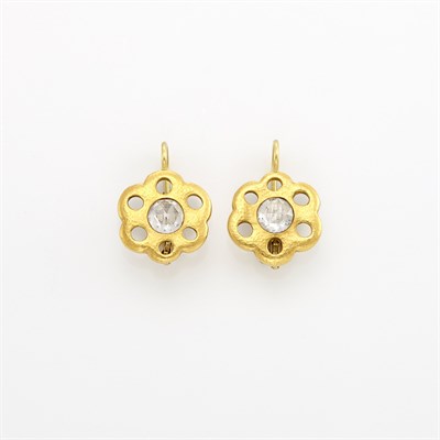 Lot 1003 - Pair of Gold and Diamond Flower Earrings, Linda Lee Johnson