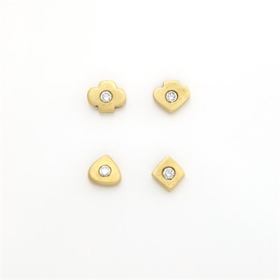 Lot 1019 - Four Single Gold and Diamond 'Suite of Cards' Earrings, Linda Lee Johnson