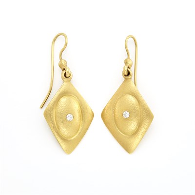 Lot 1031 - Pair of Gold and Diamond Pendant-Earrings, Linda Lee Johnson