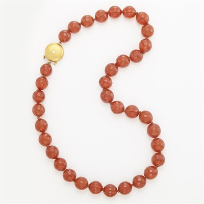 Lot 1046 - Faceted Amber Bead Necklace with Gold and Diamond Clasp, Linda Lee Johnson