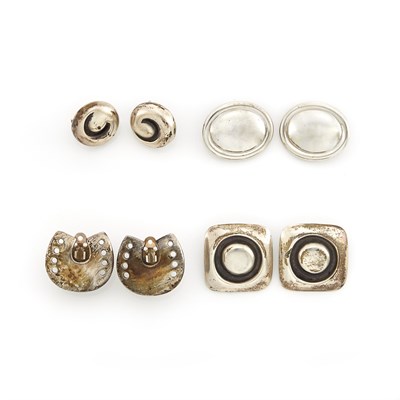 Lot 1084 - Four Pairs of Silver Earrings and Earclips, Linda Lee Johnson