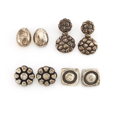 Lot 1086 - Four Pairs of Silver Earrings, Earclips and Pendant-Earrings, Linda Lee Johnson